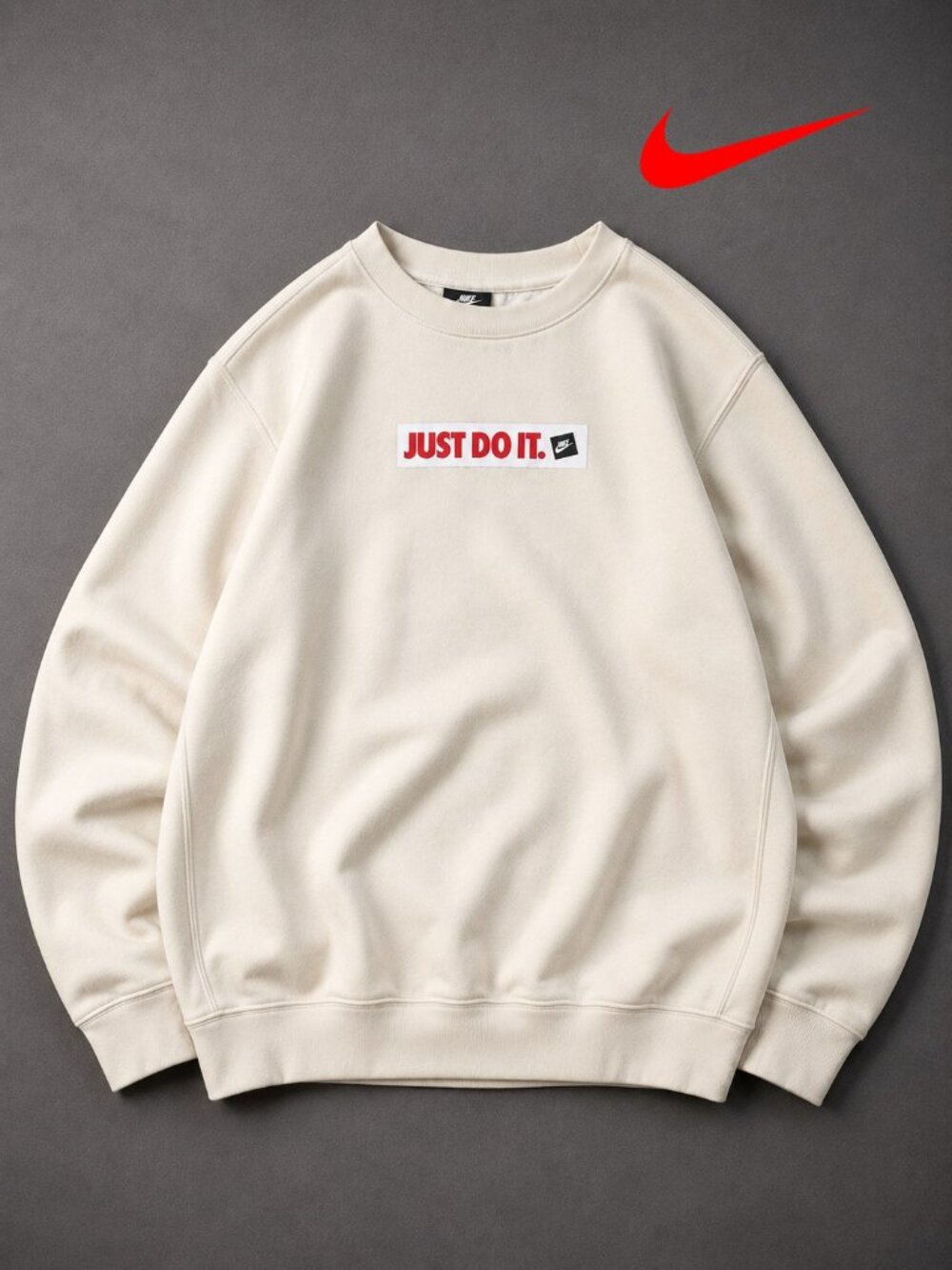 Nike Just Do It Crewneck Sweatshirt White Red Black Graphic Logo Men's Size M